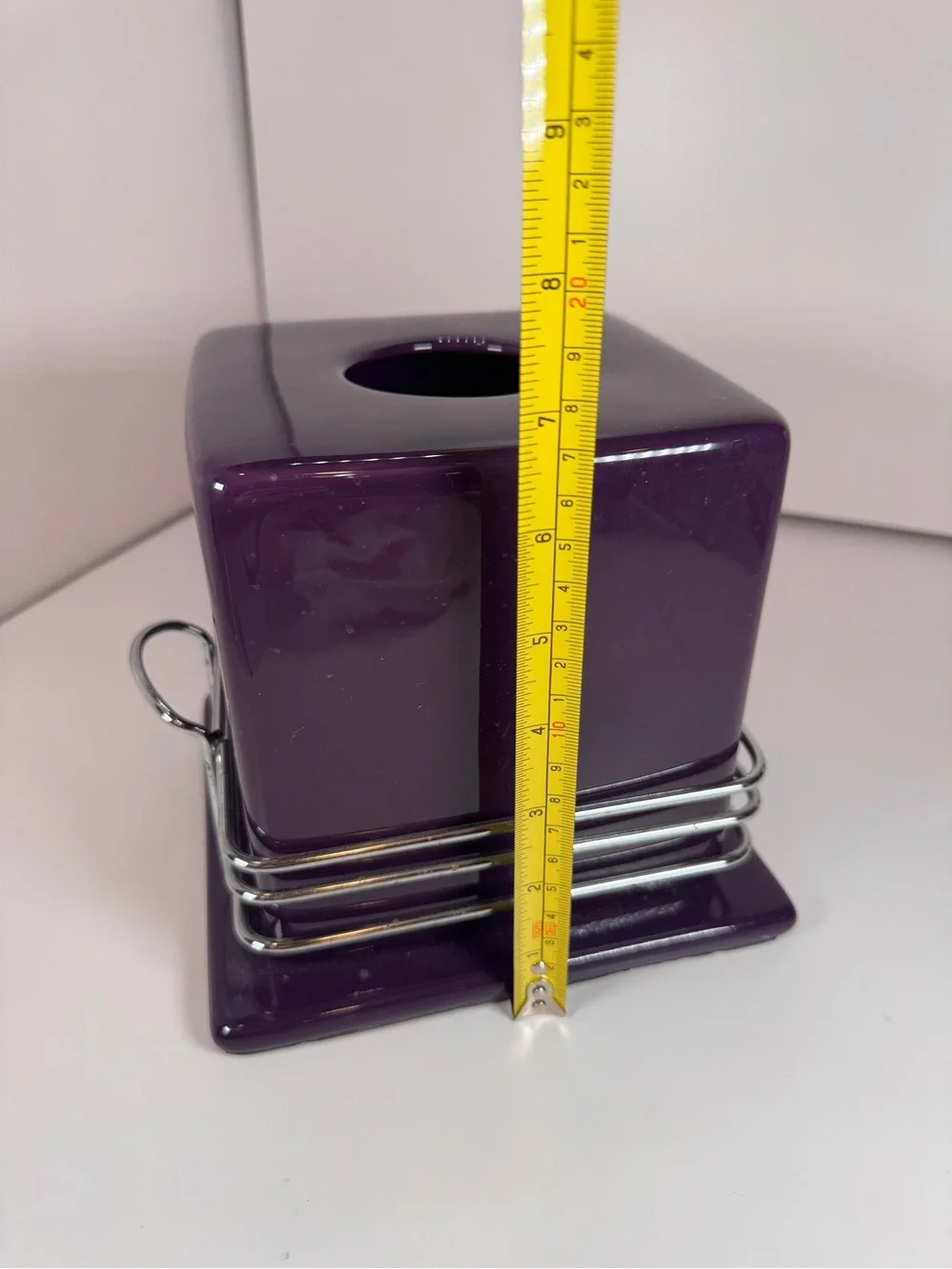 Gorgeous Vintage Deep Purple Y2K 90’s Ceramic Metal Tissue Box Holder With Base
